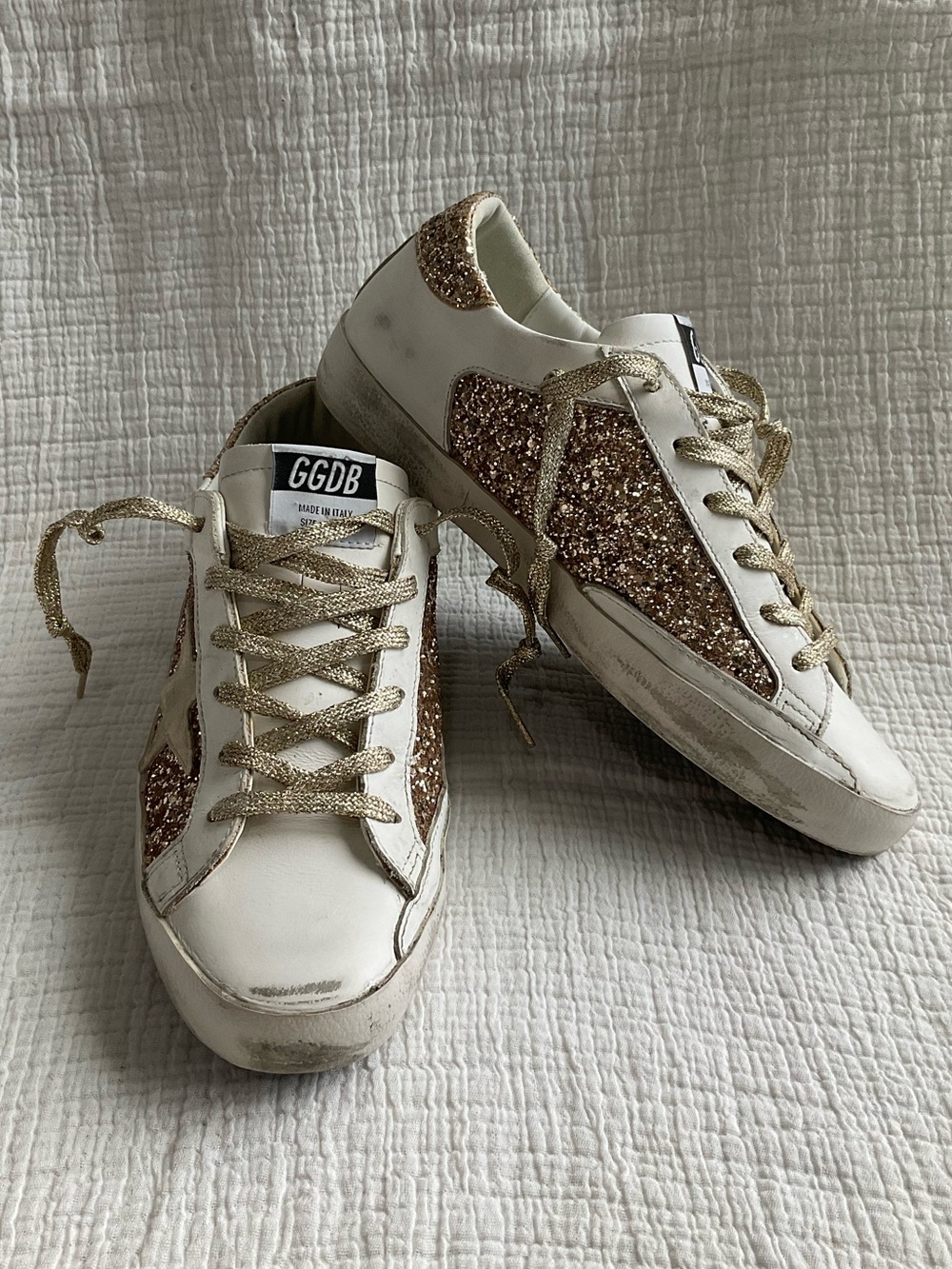 Golden Goose Super Star Private Edition Gold Glitter Sneaker Sz 40 GGDB